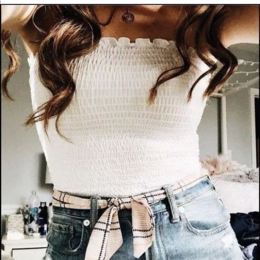 brandy melville ruched white “ally” strapless bandeau top